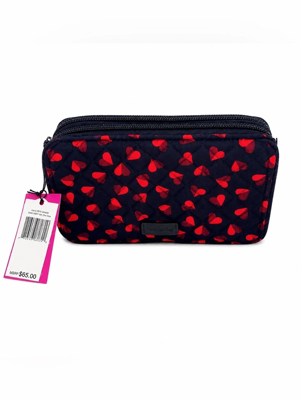 Vera Bradley Iconic RFID Wallet Navy Red Hearts NWT No Wristlet Strap